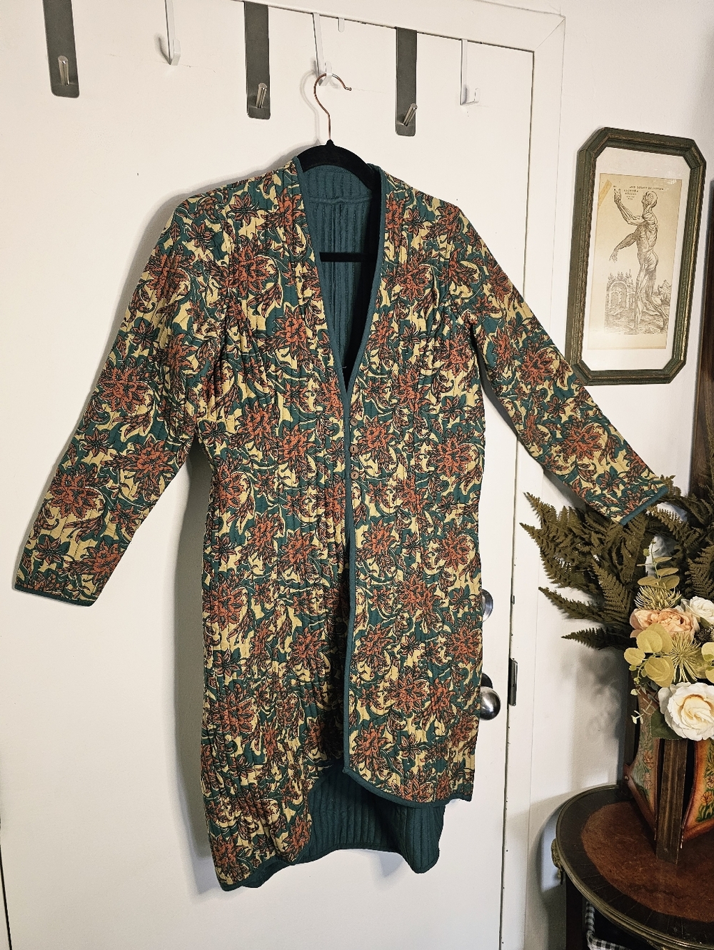 Indian Quilted Kantha Jacket Block Print Floral Boho Duster Coat